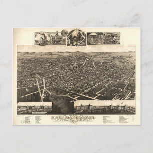 Carte Postale Vue de l'oeil des oiseaux de Kalamazoo, Michigan (