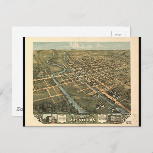 Carte Postale Vue de l'oiseau Massillon Stark Comté Ohio (1870) (Devant / Derrière)