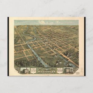 Carte Postale Vue de l'oiseau Massillon Stark Comté Ohio (1870)