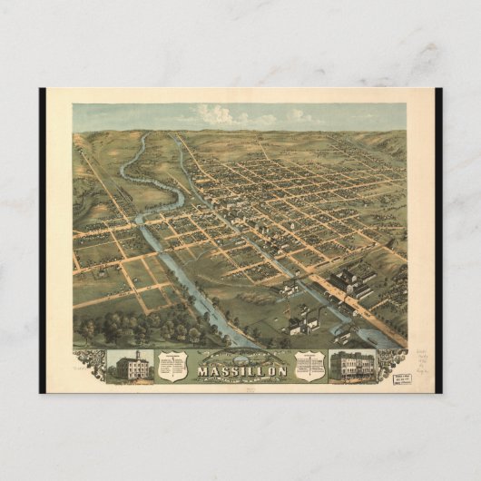 Carte Postale Vue de l'oiseau Massillon Stark Comté Ohio (1870) (Devant)