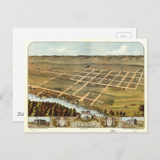 Carte Postale Vue de New Ulm, Minnesota (1870) (Devant / Derrière)