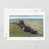 Carte Postale Vue des fermiers récoltant avec un énorme cheval (Devant / Derrière)