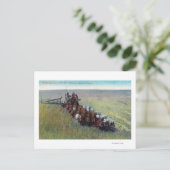 Carte Postale Vue des fermiers récoltant avec un énorme cheval (Debout devant)