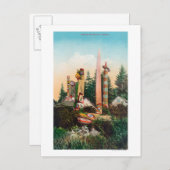 Carte Postale Vue des tombes et des totempoles indiens (Devant / Derrière)