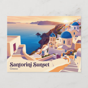 Carte Postale Vue du coucher de soleil Santorin Grèce Cyclades