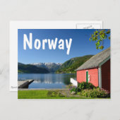 Carte Postale Vue du fjord norvégien avec pavillon rouge (Devant / Derrière)