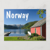 Carte Postale Vue du fjord norvégien avec pavillon rouge (Devant)