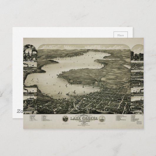 Carte Postale Vue du lac Léman, Wisconsin (1882) (Devant / Derrière)