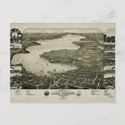 Carte Postale Vue du lac Léman, Wisconsin (1882) (Devant)