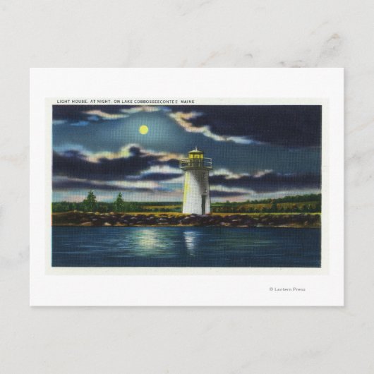Carte Postale Vue du phare du lac Cobbosseecontee à la nuit (Devant)