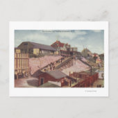 Carte Postale Vue d'un débarquement en bateau et d'un pavillon (Devant)