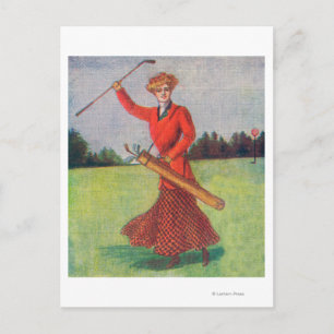 Carte Postale Vue d'une femme en golf rouge