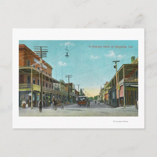 Carte Postale Vue d'une rue d'affaires Marysville, CA (Devant)