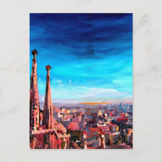 Carte Postale Vue et Sagrada Familia de ville de Barcelone (Devant)
