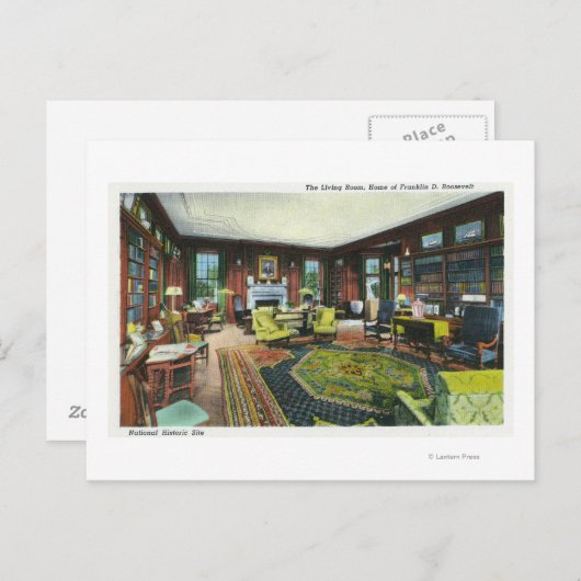 Carte Postale Vue intérieure du salon de FDR (Devant / Derrière)