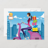 Carte Postale Vue latérale d'une femme avec des cadeaux sur un s (Devant / Derrière)