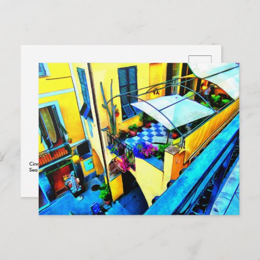 Carte Postale Vue matinale depuis un balcon des Cinque Terre (Devant / Derrière)