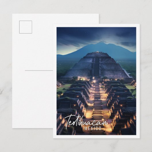 Carte Postale Vue nocturne de Teotihuacan Mexico (Devant / Derrière)