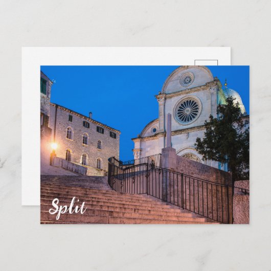 Carte Postale Vue nocturne des escaliers et de l'église à Split, (Devant / Derrière)