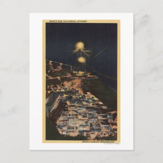 Carte Postale Vue nocturne du barrage Shasta (Devant)