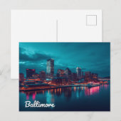 Carte Postale Vue nocturne du Inner Harbor de Baltimore (Devant / Derrière)