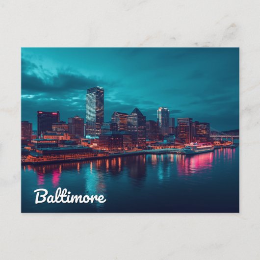 Carte Postale Vue nocturne du Inner Harbor de Baltimore (Devant)