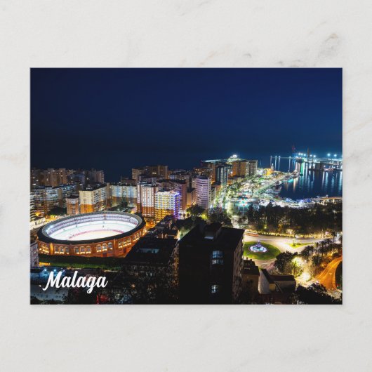 Carte Postale Vue nocturne en Malaga, Espagne (Devant)
