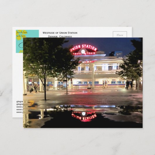 Carte Postale Vue nocturne Extraordinaire, Union Station, Denver (Devant / Derrière)