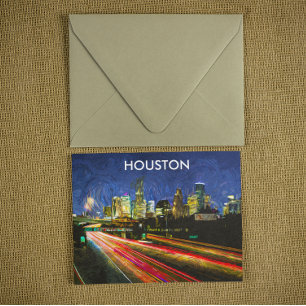 Carte Postale Vue nocturne Houston Texas Vintage Retro Travel