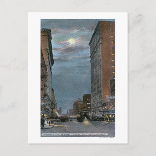 Carte Postale Vue ouest de l'avenue Riverside à la nuit (Devant)