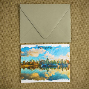 Carte Postale Vue panoramique colorée Vancouver Canada