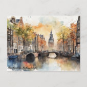 Carte Postale Vue panoramique d'Amsterdam Pays-Bas Watercolor (Devant)