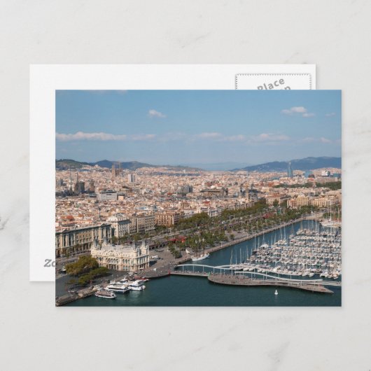 Carte Postale Vue panoramique sur Port Vell à Barcelone, Espagne (Devant / Derrière)