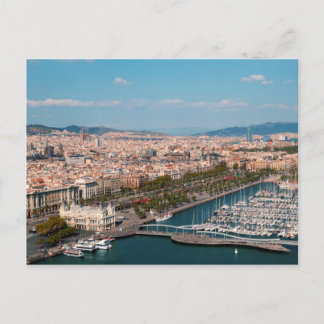 Carte Postale Vue panoramique sur Port Vell à Barcelone, Espagne
