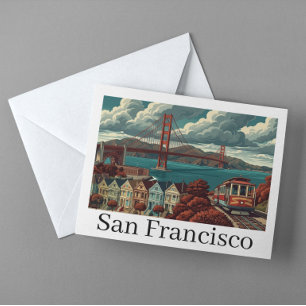 Carte Postale Vue panoramique vintage de San Francisco avec le p