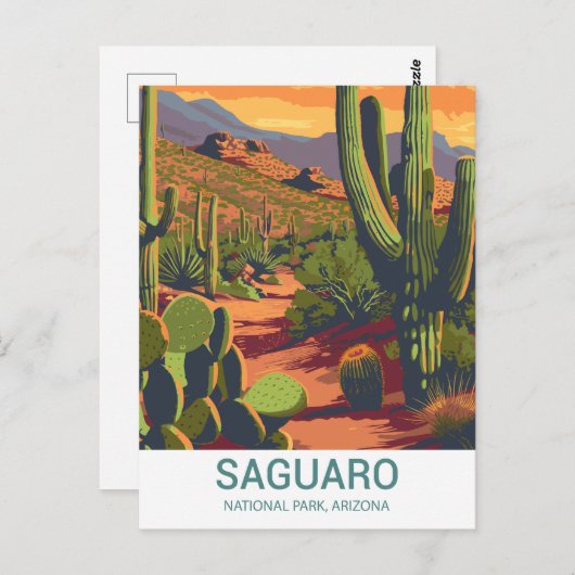 Carte Postale Vue Pittoresque du rétro Saguaro (Devant / Derrière)
