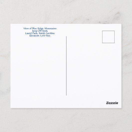 Carte Postale Vue sur Blue Ridge Mountains Jump Off Rock NC (Dos)