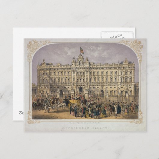 Carte Postale Vue sur Buckingham Palace avec une foule à l'extér (Devant / Derrière)