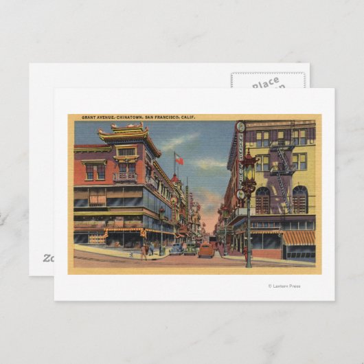 Carte Postale Vue sur Grant Avenue, Chinatown (Devant / Derrière)