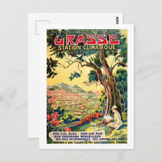 Carte Postale Vue sur Grasse Town, Été en France (Devant / Derrière)