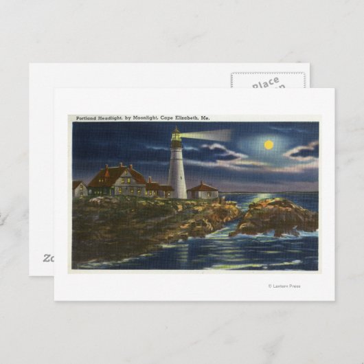 Carte Postale Vue sur la lune du phare Portland Head (Devant / Derrière)