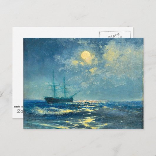 Carte Postale Vue sur la mer Lune, peinture d'art (Devant / Derrière)