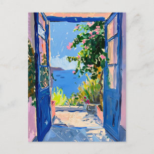 Carte Postale Vue sur la mer Méditerranée avec bougainvillée
