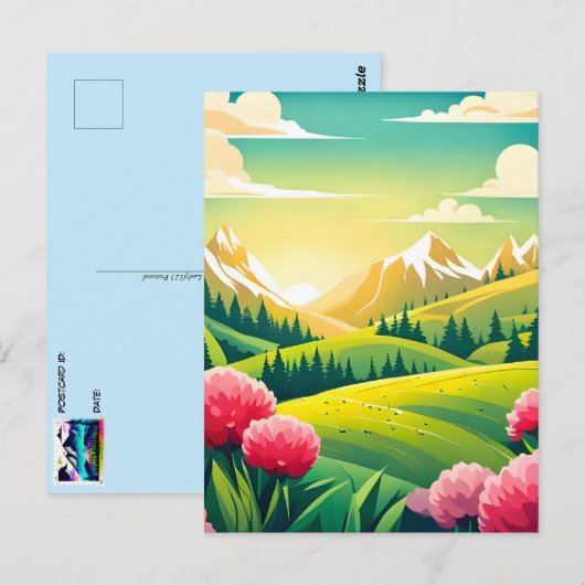 Carte Postale Vue sur la montagne, poste (Devant / Derrière)