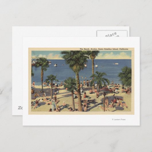 Carte Postale Vue sur la plage d'Avalon avec bains de soleil (Devant / Derrière)