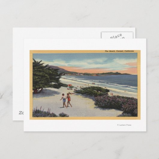 Carte Postale Vue sur la plage, les baigneurs à pied (Devant / Derrière)