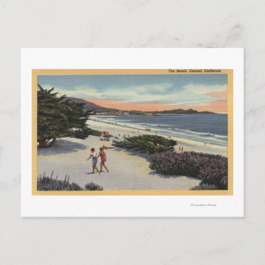 Carte Postale Vue sur la plage, les baigneurs à pied (Devant)