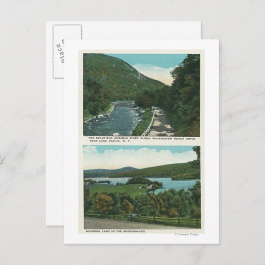 Carte Postale Vue sur la rivière Ausable et le lac Schroon (Devant / Derrière)