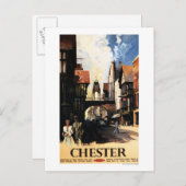 Carte Postale Vue sur la rue avec Ferroviaire à deux et à tour (Devant / Derrière)