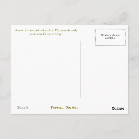 Carte Postale Vue sur la Toscane Chianti Vineyard Villa (Dos)
